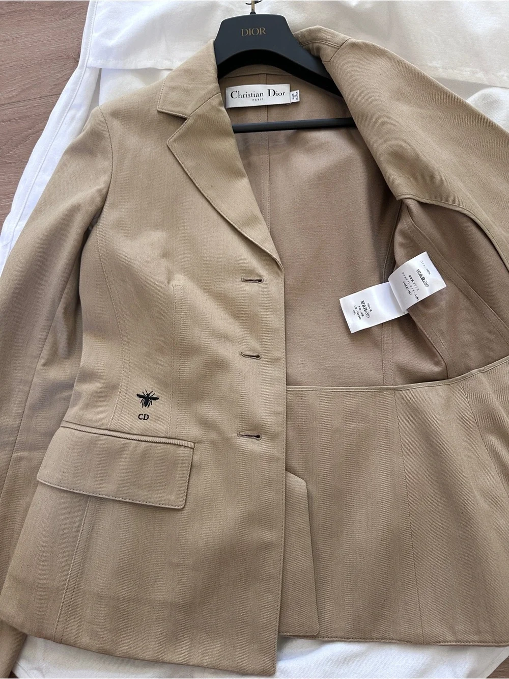 Christian Dior Bar Blazer — Beige Canvas, Bee Emblem
